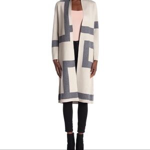 NWOT Vertigo Paris Long Open Front Gray and Cream Cardigan